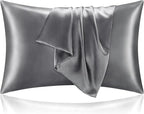 BEDELITE Satin Pillowcase with Zipper 2 Pack, Dark Grey Pillow Cases Standard Size, Super Soft and Cooling Similar to Silk Pillow Cases, Gift for Women Men(20x26 Inches)