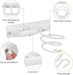 YUET Hair Dryer Holder Hairdryer Straightener Station Wall Mounted Metal Spiral Shelf Bracket Stand Hanger Organizer Blow Storage With Cable Tidy Rack For Dressing Table Bathroom Professional (White)