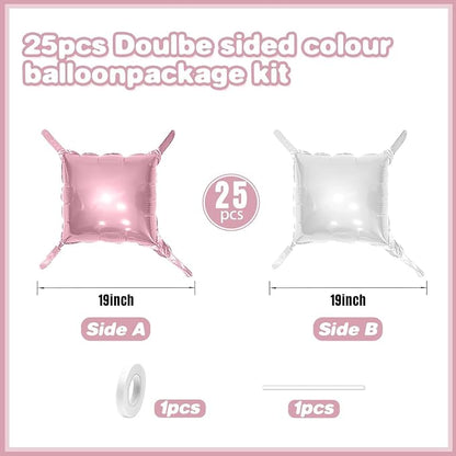 Pearl Pink and White Double Sided Square Foil Balloons Wall, 19 Inches Chrome - Image 2
