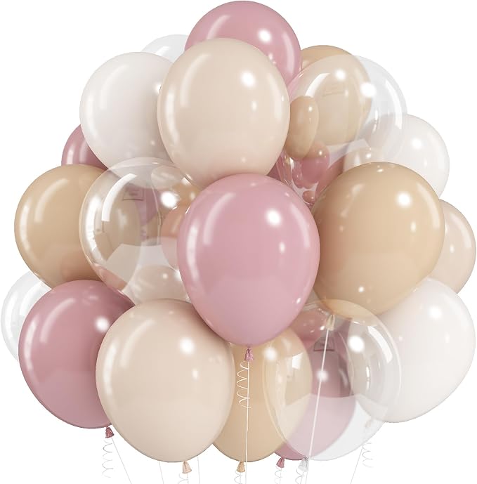 HILAVO Blush Pink Balloons 60 Pcs 12 Inch Dusty Pink White Sand Latex Balloon by HILAVO