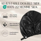 ZIMASILK 22 Momme Adjustable 100% Mulberry Silk Bonnet for Sleeping Women, Silk Hair Wrap for Hair Protection, That Reduces Falling off (1Pc, Black)