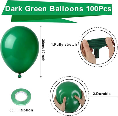 Patimate Dark Green Latex Party Balloons 100pcs 12 Inch | Forest Green Balloons - Image 3