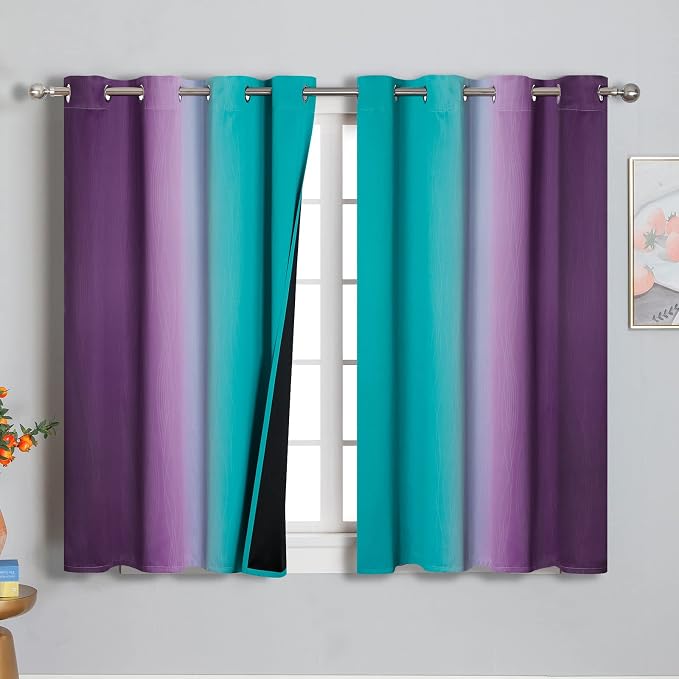 Ombre Teal and Purple Blackout Curtains 54 Inch Length 2 panels, Grommet by ESTELARTEXTILER