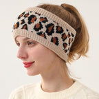 Women Leopard Knit Headband,Warm Sports Headscarf,Soft Stretchy Wide Hair Band,Fashion Accessories for Daily Wear