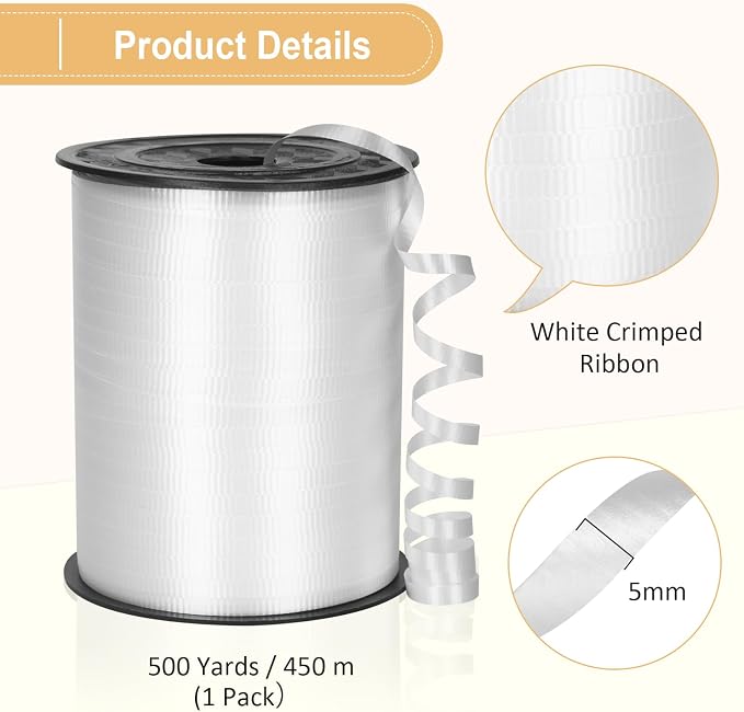 500 Yard White Ribbon, Crimped White Curling Ribbon, Curling Ribbon - Image 5