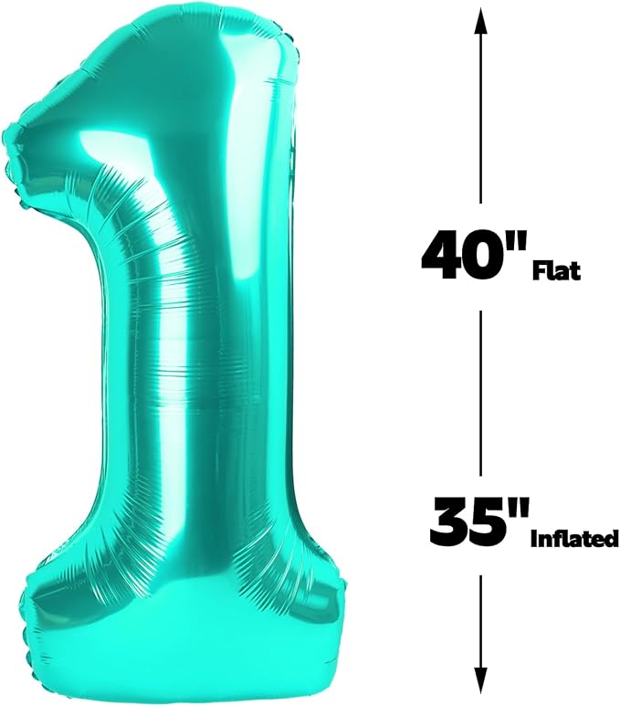 Teal Blue Number 1 Balloon 40 inch, Number 1 Birthday Balloons - Image 3