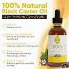 Jamaican Black Castor Oil – 100% Pure Castor Oil for Hair Growth, Scalp Care, Glowing Skin and Nails. Made in Jamaica - 4 oz Glass Bottle