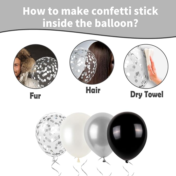 Black and Silver Balloons, Metallic Silver and Black Balloons Pearl Silver - Image 4