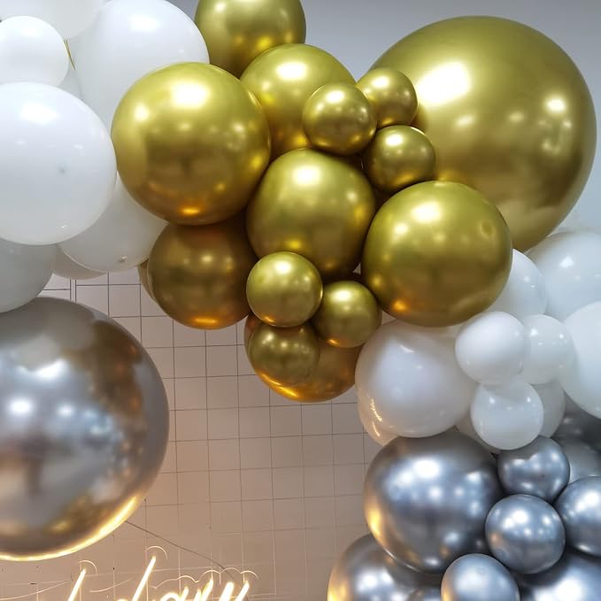 127pcs Silver Gold White Latex Balloons Garland Arch Kit 18in 12in 10in 5in - Image 4
