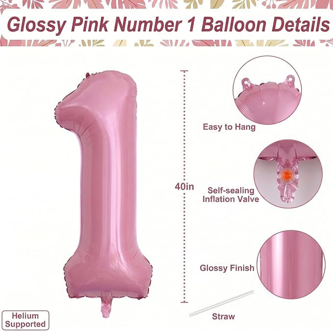 Pearlescent Pink Number 1 Balloon 40 Inch, Shiny Foil - Image 4