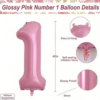 Pearlescent Pink Number 1 Balloon 40 Inch, Shiny Foil - Image 4