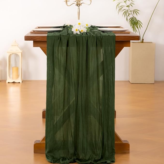 Cheesecloth Table Runner Summer Boho Wedding Birthday Party Home Decor | Olive - Image 4