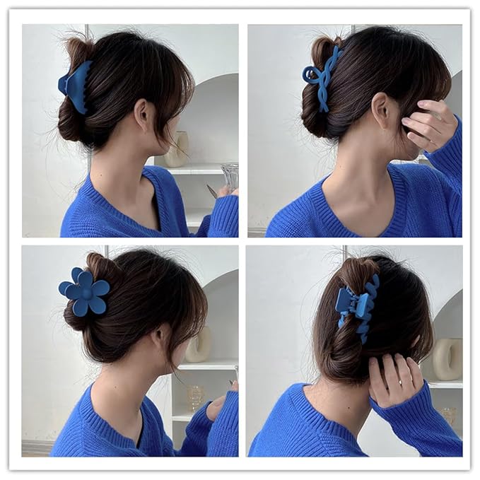 12 Pcs Claw Clips, Multi-Shapes Hair Clips for Women, Non-Slip Large Jaw Claw Clips for Thick Thin Curly Hair Accessories (Blue)