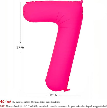 40 in Fluorescent Pink Birthday Balloon Number 7 Pink Fluorescent Number 7 | - Image 2