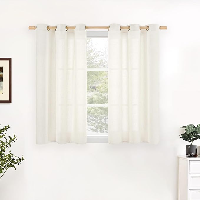YoungsTex Ivory Linen Curtains 40 Inch Length, Kitchen Window Drapes Light by YoungsTex