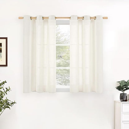 YoungsTex Ivory Linen Curtains 40 Inch Length, Kitchen Window Drapes Light by YoungsTex