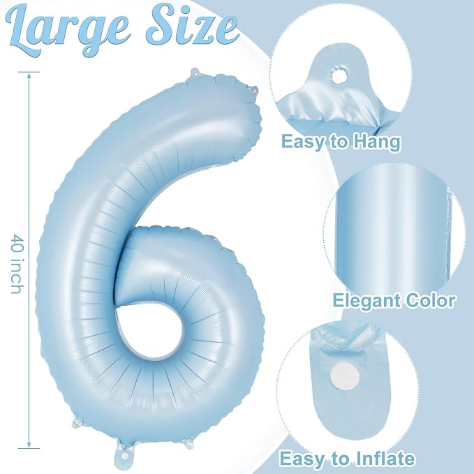 Light Blue Number 6 Balloon, 40 Inch Big Large Foil Number Balloons, Giant - Image 3