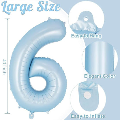 Light Blue Number 6 Balloon, 40 Inch Big Large Foil Number Balloons, Giant - Image 3