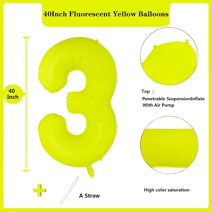 Fluorescent Yellow Number Balloon 40 inch Giant Foil Helium Balloons Yellow - Image 2