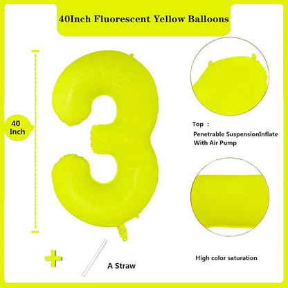 Fluorescent Yellow Number Balloon 40 inch Giant Foil Helium Balloons Yellow - Image 2