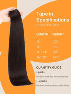 DOORES 50g Tape in Hair Extensions Remy Dark Brown Real Human Hair Extensions Tape in Straight Skin Weft Natural Hair Extensions 20pcs 14 Inch