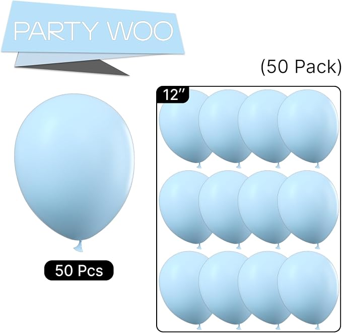 PartyWoo Baby Blue Balloons 50pcs Light Pastel Sky Aqua Blue Color | 12 Inch - Image 8