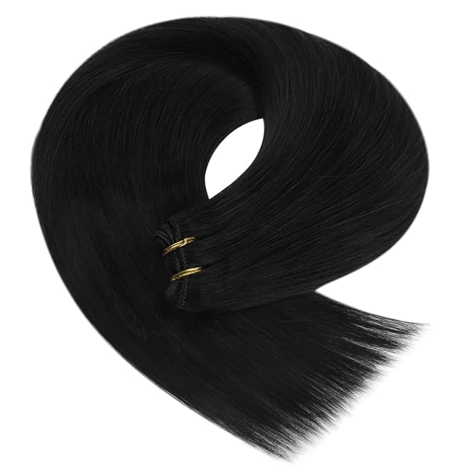 YoungSee 125G Weft Hair Extensions Human Hair Black Sew in Extensions Jet Black Thick Human Hair Weft Extensions for Black Women 22Inch