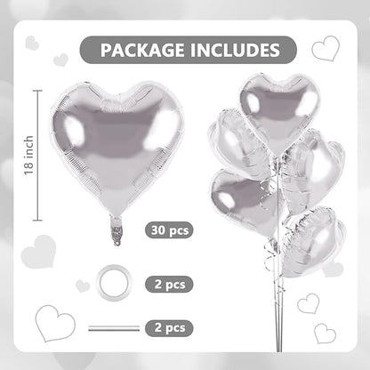 TONIFUL 30 Pcs Silver Heart Balloons 18 Inch Heart Shape Foil Mylar Balloon | - Image 2
