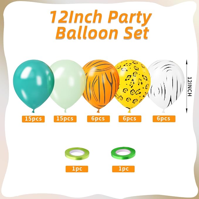 Jungle Balloons, 12 Inch 50 Pcs Safari Ballons Fresh Green Teal Balloon Animal - Image 2