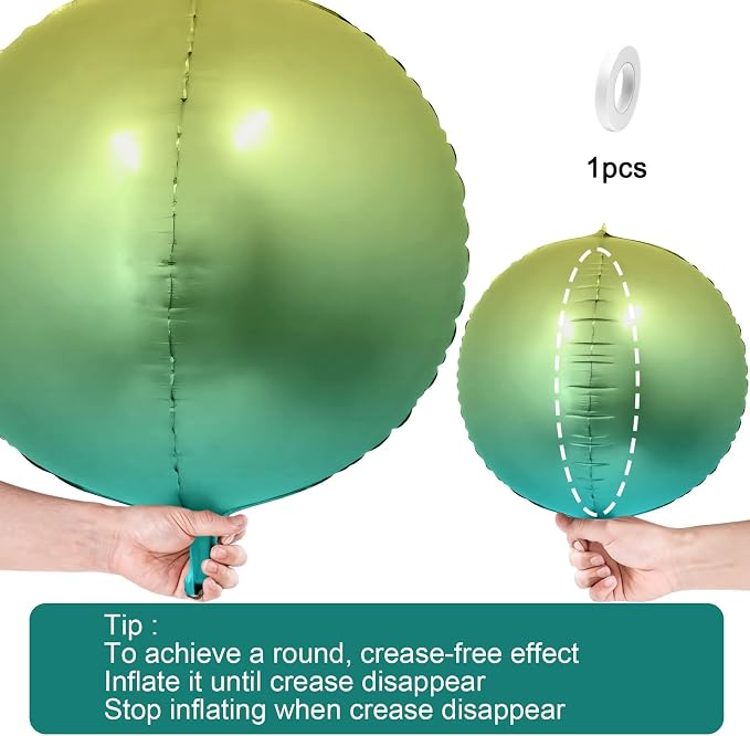 6Pcs Gradient Green Round Foil Balloons, Metallic Green Foil Balloon - Image 8