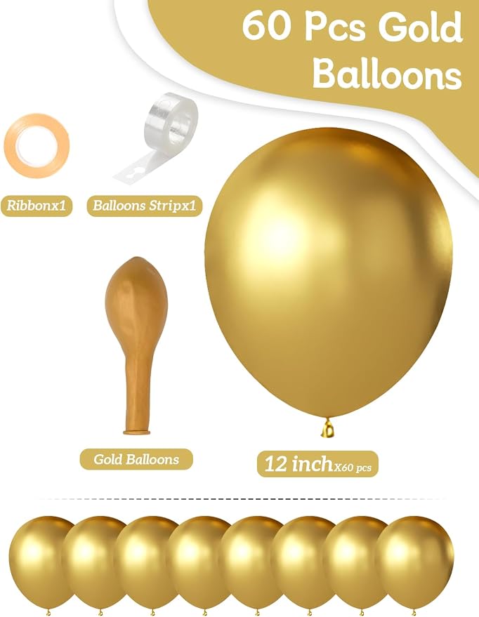 Gold Balloons 60 PCS Metallic Gold Balloons 12 Inch Gold Metallic Balloons - Image 3