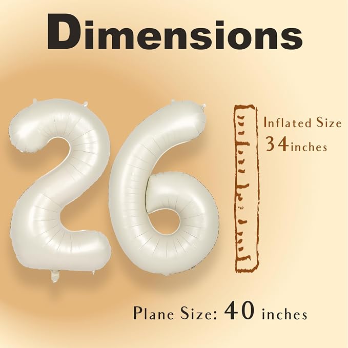 SUWEN 40 Inch Cream White Large 26 Balloon Numbers Big Foil Helium 0-9 | Jumbo - Image 3