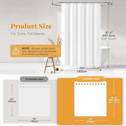 72x96 Extra Long Boho Linen Heavy Duty Cloth Shower Curtain Set, 330GSM Linen - Image 3