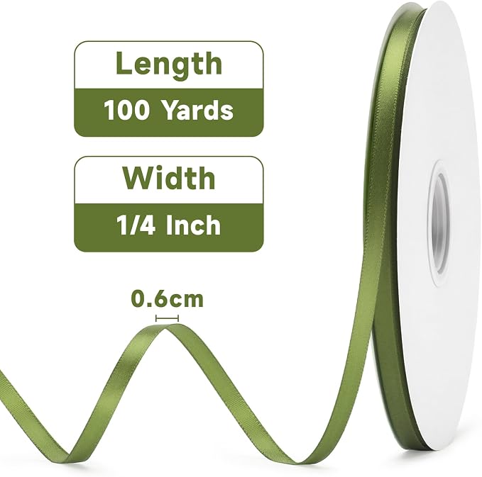 KINGLAKE Olive Green Satin Ribbon - Image 2