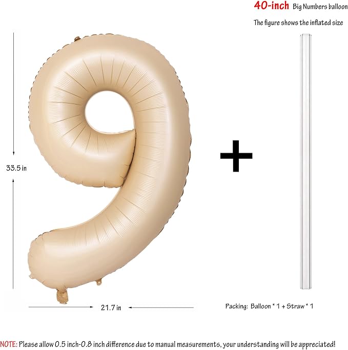40 In Caramel Number Balloons Helium Foil Mylar latex Balloon Digital 9 | - Image 3