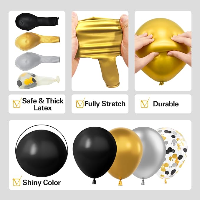 LOOLEY 137Pcs Black Gold and Silver Balloons Garland Arch Kit - Image 4