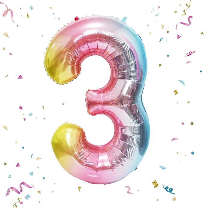 40 Inch Giant Rainbow Number 3 Balloons, Birthday Balloons, Helium Mylar Foil by Unknown