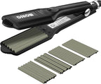 DSHOW Hair Crimper for Women Girls, Hair Straightener with 4 Interchangeable Titanium Ceramic Flat Crimping Iron Plates