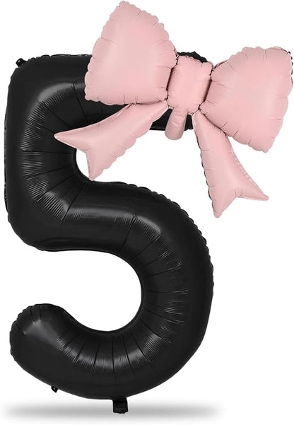 40 Inch Black Number 5 with Pink Bow Balloon, Giant Self Inflating Black Foil - Image 9