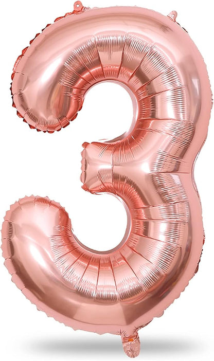 Rose Gold Number 3 Balloon for Girls, 40 Inch Large Number 0-9 Foil Mylar by Lingqiang