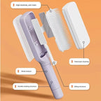 Anti-Static Self Cleaning Hair Brush,Easy Clean Retractable Hair Brush,Cleaning Retractable Massage Comb for Effortless Hair Removal and Cleaning (Purple)