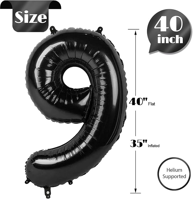 Black Number 9 Balloon 40 Inch, 9th Birthday Party Decorations Men Women | Foil - Image 5