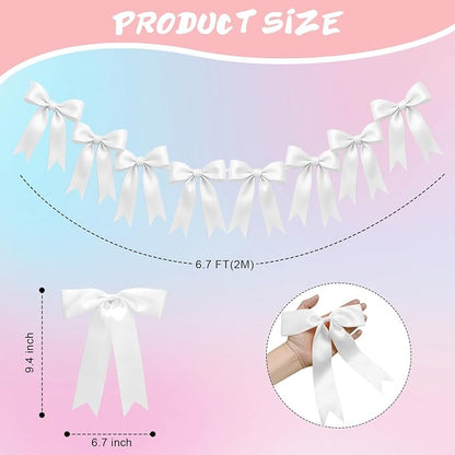 1 String of 8PCS White Bow Garland Banner Decoration, Pre-Strung Satin Ribbon - Image 2