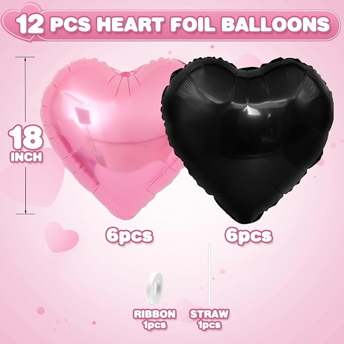 Pink Black Heart Balloons, 18Inch Black Pearl Pink Helium Balloon - Image 2