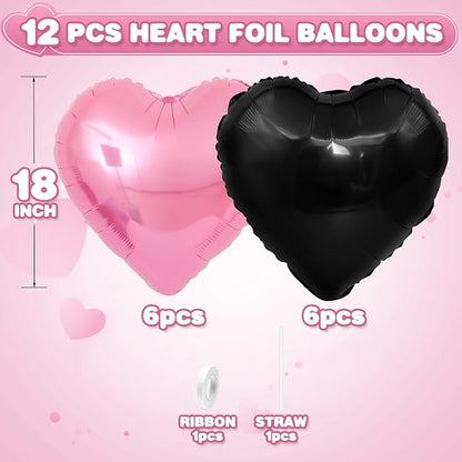 Pink Black Heart Balloons, 18Inch Black Pearl Pink Helium Balloon - Image 2