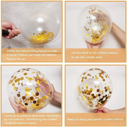 Black and Gold Confetti Balloons, 50 Pack 12inch White Latex Party Balloon Set - Image 3