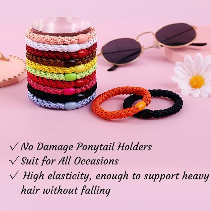 J.CARP 8Pcs Mixed color Hair Ties for Women Girls, Elastics Hair Bands Ponytail Holders, No Damage No Crease Hair Elastics, Perfect for Girls and Women with Thick or Curly Hair, Style 11