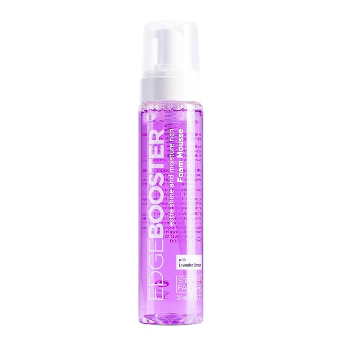 Style Factor EDGE BOOSTER Extra Shine & Moisture Rich Foam Mousse | Lightweight Styling for Curls, Waves, Braids, Locs & Protective Styles | Volume & Shine | With Lavender | 9 fl oz