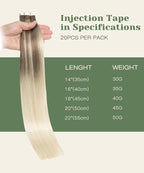 SURNEL Injected Tape in Hair Extensions 14Inch Ash Brown to Platinum Blonde Upgraded Seamless Remy Invisible Tape in Extensions 20 Pcs 30g(#860,14)