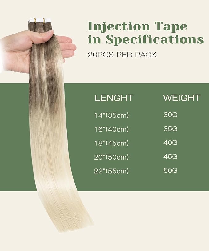 SURNEL Injected Seamless Tape in Hair Extensions 22Inch Ash Brown to Platinum Blonde Invisible Tape in Extensions Human Hair 20Pcs 50g(#860,22)